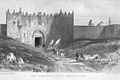 Дамасские ворота, справа за стеной видны купола Храма Гроба Господня. Рисунок 1849 года
