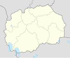 Mapa konturowa Macedonii Północnej, po lewej nieco u góry znajduje się punkt z opisem „Gostiwar”