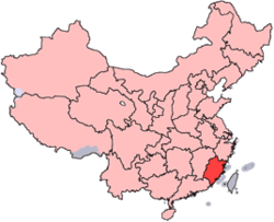 Fujian er vist på kortet