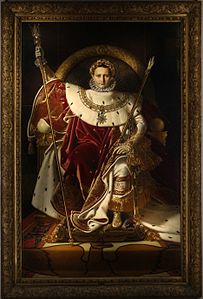 Napoléon Ier sur le trône impérial ou Sa majesté l’Empereur des Français sur son trône (1806), huile sur toile, Paris, musée de l'Armée[97],[98],[99].
