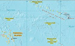 Lokalizace ostrova Wake vzhledem k Havaji
