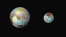 The two northern lobes of Tombaugh Regio can be seen to have different compositions in this false-color image (13 July 2015).