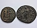 Rückseiten der Münzen Diokletians, Antoninian (links) und Follis (rechts)