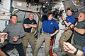 STS-134 and Expedition 27 crew inside the Harmony node shortly after docking.