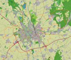 Mapa konturowa Ołomuńca, w centrum znajduje się punkt z opisem „Ołomuniec”