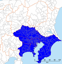Itto sanken (一都三県, Präfekturen Tokio, Chiba, Saitama und Kanagawa; 36,1 Mio. Einwohner, 2015)
