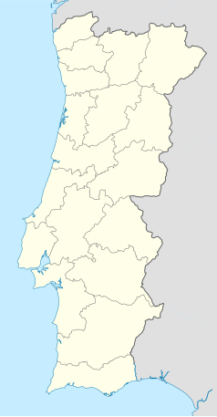Mapa konturowa Portugalii, blisko centrum na dole znajduje się punkt z opisem „Uniwersytet w Évorze”