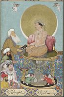 The Mughal emperor Jahangir often had himself depicted with a halo of unprecedented size. c. 1620.