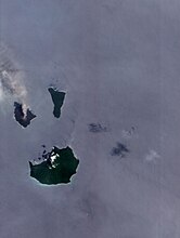2010: The thick brown plume of ash, steam and volcanic gas rising from Anak Krakatau in this true-colour satellite image is a common sight at the volcano