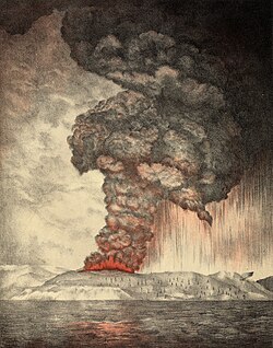 Lithografy vum Krakatau-Uusbruch