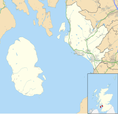 Mapa konturowa North Ayrshire, u góry znajduje się punkt z opisem „Katedra Wysp”