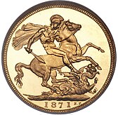 Gold coin showing a naked man fighting a dragon