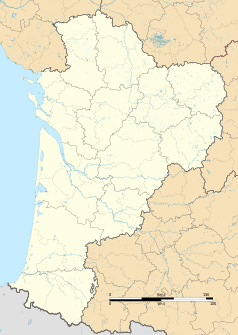 Mapa konturowa Nowej Akwitanii, na dole nieco na lewo znajduje się punkt z opisem „Conchez-de-Béarn”