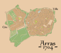 Plan d'Arras selon Jean Dessaily - 1704, avec la Cité séparée de la ville.