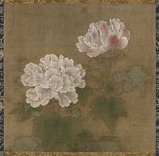Fleurs d'hibiscus rouge (avec Fleurs d'hibiscus blanc ensemble de deux peintures :Caprice de femme), Li Di, 1197, Song du Sud, encre et couleurs sur soie, 25,2 × 25,5 cm. Tokyo, National Museum. Hibiscus Cotton Roses
