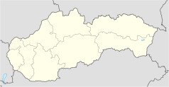 Mapa konturowa Słowacji, na dole nieco na lewo znajduje się punkt z opisem „Nýrovce”