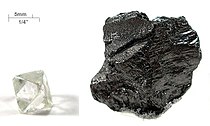 Slika: Diamant in grafit, dva ogljikova alotropa
