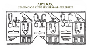 Pečeť- Per-àb-Sen na fragmentu z hrobky (P) - Abydos