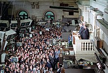 Il presidente Ronald Reagan si rivolge al NYSE, 1985