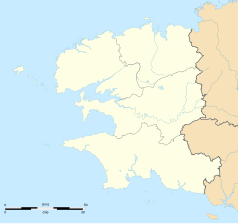 Mapa konturowa Finistère, blisko centrum na dole znajduje się punkt z opisem „Poullan-sur-Mer”