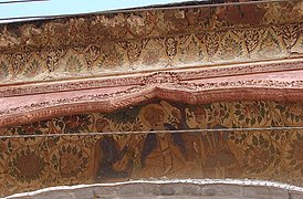 Fresco of Guru Nanak, Bhai Mardana, and Bhai Bala painted on Sikh architecture.jpg