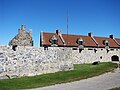 Inside the first wall; officers' barracks at left, soldiers' barracks at right