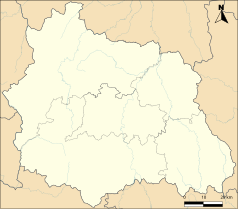 Mapa konturowa Puy-de-Dôme, blisko centrum na lewo znajduje się punkt z opisem „Ceyssat”