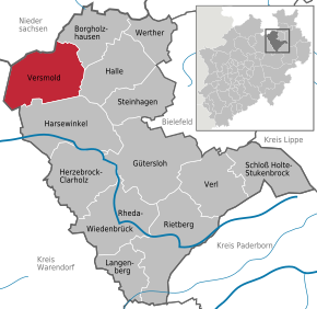 Poziția orașului Versmold pe harta districtului Gütersloh