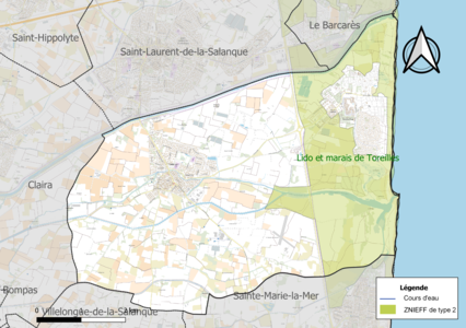 Carte de la ZNIEFF de type 2 sur la commune.