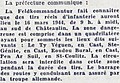 Communiqué de la kommandantur transmis par la préfecture du Finistère annonçant des exercices de tirs de l'infanterie allemande sur le territoire des communes de Cast et Saint-Coulitz.( Journal "La Dépêche de Brest et de l'Ouest" du 14 mars 1944).