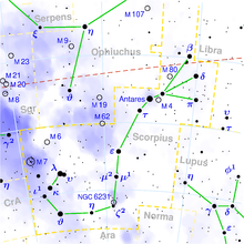 NGC 6082 небесна карта на соsвездието Шкорпија, Шкорпија