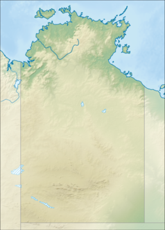 Mapa konturowa Terytorium Północnego, u góry znajduje się punkt z opisem „Jabiru”