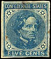 Selo de 5 centavos dos Estados Confederados de América (1862).