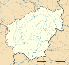 Mapa konturowa Corrèze, w centrum znajduje się punkt z opisem „Saint-Bonnet-Avalouze”