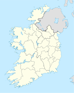 Mapa konturowa Irlandii, w centrum znajduje się punkt z opisem „Katedra św. Brendana w Loughrea”