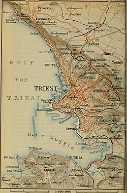 Karte der Stadt Triest und Umgebung um 1911