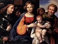 “พระแม่มารีและพระบุตร กับนักบุญไมเคิล และนักบุญโจเซฟ” ราว ค.ศ. 1530-1532 เบนเวนูโต ทิซิ จาราฟาโล