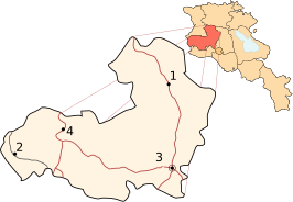 Detailkaart van Aragatsotn 1. Aparan 2.Aragats 3. Ashtarak 4. Talin