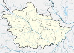 Mapa konturowa powiatu kazimierskiego, po lewej znajduje się punkt z opisem „Boszczynek”