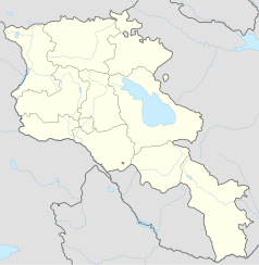 Mapa konturowa Armenii, blisko prawej krawiędzi na dole znajduje się punkt z opisem „Tech”