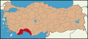 Localização da província de Antália na Turquia