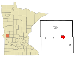 Location of Morris within Stevens County and state of Minnesota