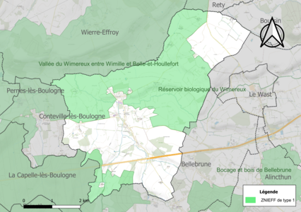 Carte de la ZNIEFF de type 1 sur la commune.