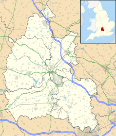 Mapa konturowa Oxfordshire, na dole nieco na prawo znajduje się punkt z opisem „Mongewell”