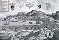 Bergen segons Hieronymus Scholeus. El dibuix data de 1580 i fou publicat en un atles amb dibuixos d'altres ciutats (Civitaes orbis terrarum).[140]