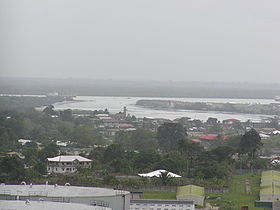 Aerial view of part of Okrika mainland (foreground) and island (background)