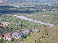 přítok Ruvubu poblíž vodopádů Rusumo na hranici Rwandy a Tanzanie