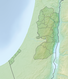 Mapa konturowa Palestyny, na dole nieco na prawo znajduje się punkt z opisem „Pustynia Judzka”