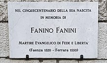 Targa di Fanino Fanini a Ferrara