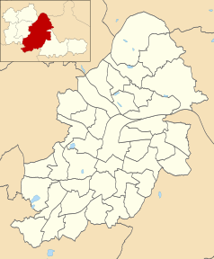 Mapa konturowa Birmingham, po lewej nieco na dole znajduje się punkt z opisem „Harborne”